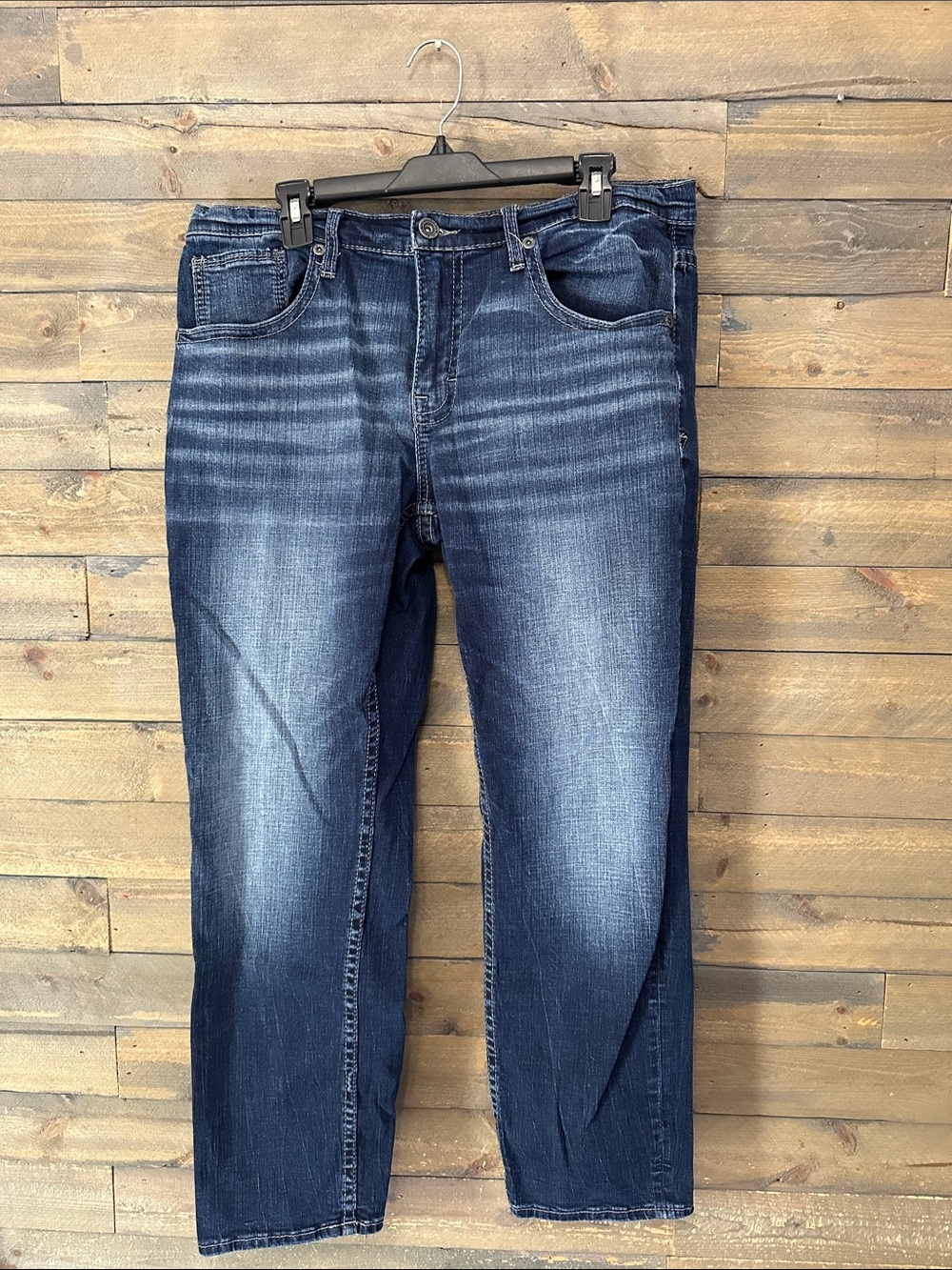 BKE Men's Straight Jeans in Dark Blue Fade